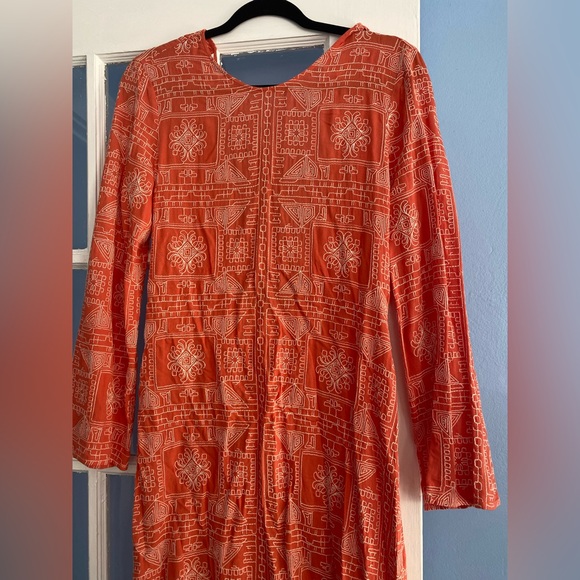 Zara Long Tangerine Orange Embroidered Print Maxi Dress - Picture 8 of 11